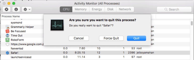 Force Quit an App using Activity Monitor