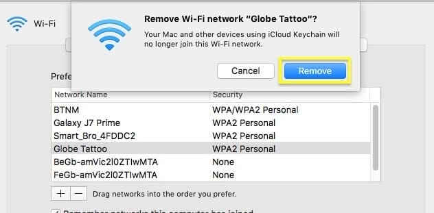 Confirm remove wifi network - Forget