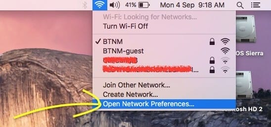 open network preferences
