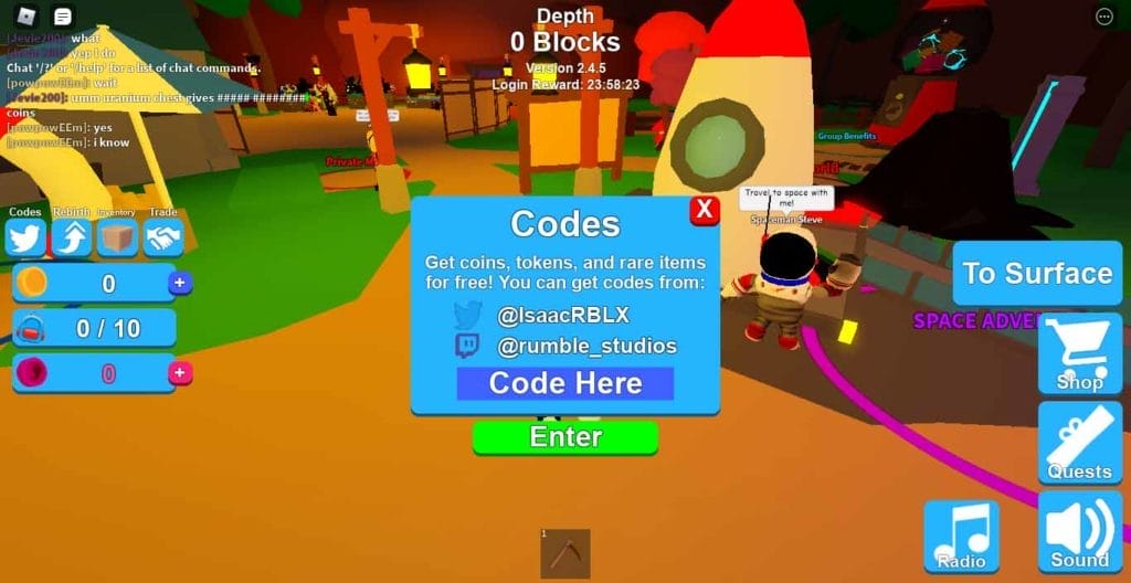 Mining Simulator Codes