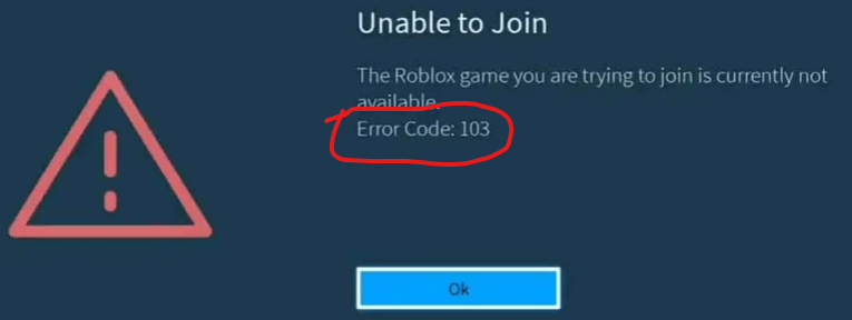 Unable to join screenshot roblox error code 103