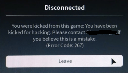 roblox error code 267 for hacking