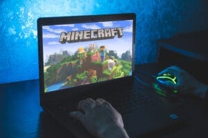 playing Minecraft on a computer