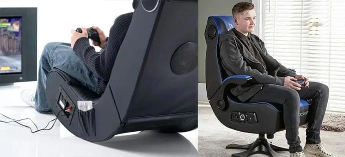 A person using the best rocking gaming chair with speakers